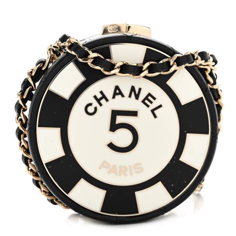 CHANEL Lambskin Enamel Quilted Round Poker Chip Clutch